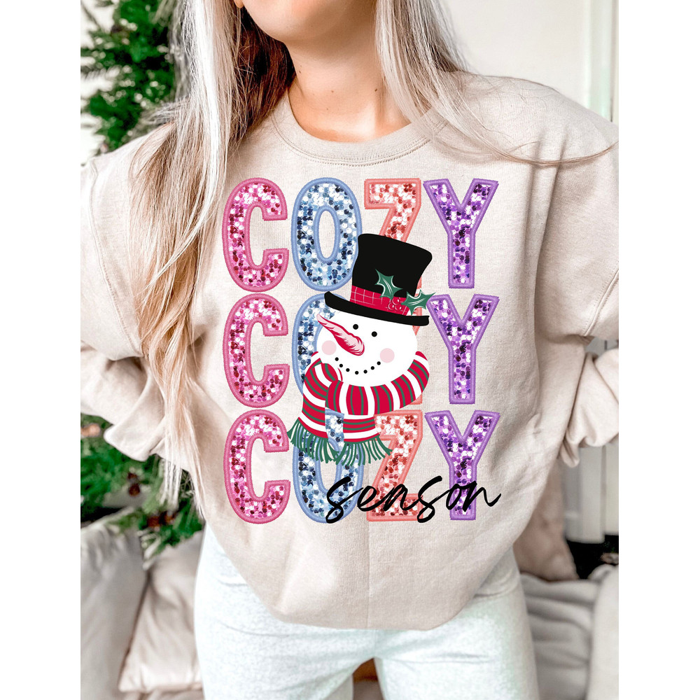 Cozy Season, Faux Embroidery, Sequin, Glitter, Christmas PNG, Christmas Design, Snowman PNG Sublimation Design Digital Download, Trendy 1.jpg