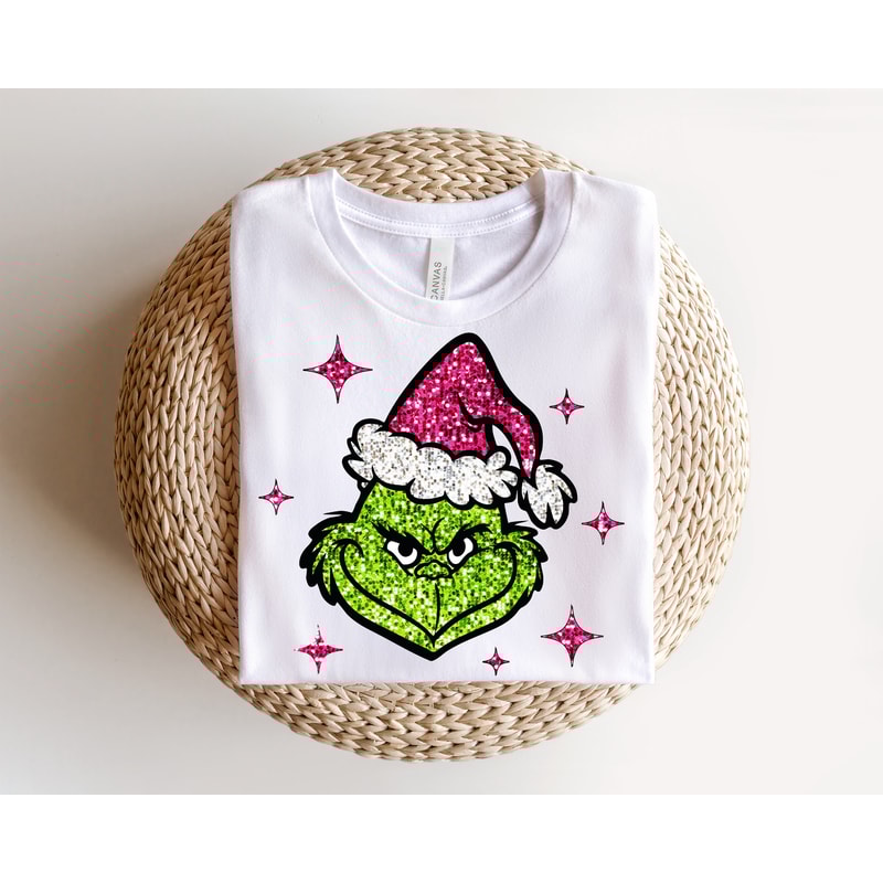 Pink Faux Sequin Grnich Face PNG, Merry Grnicmas Png, Boojee Stnley png, Grinc svg png, Trendy Christmas svg png, Christmas sublimation.jpg