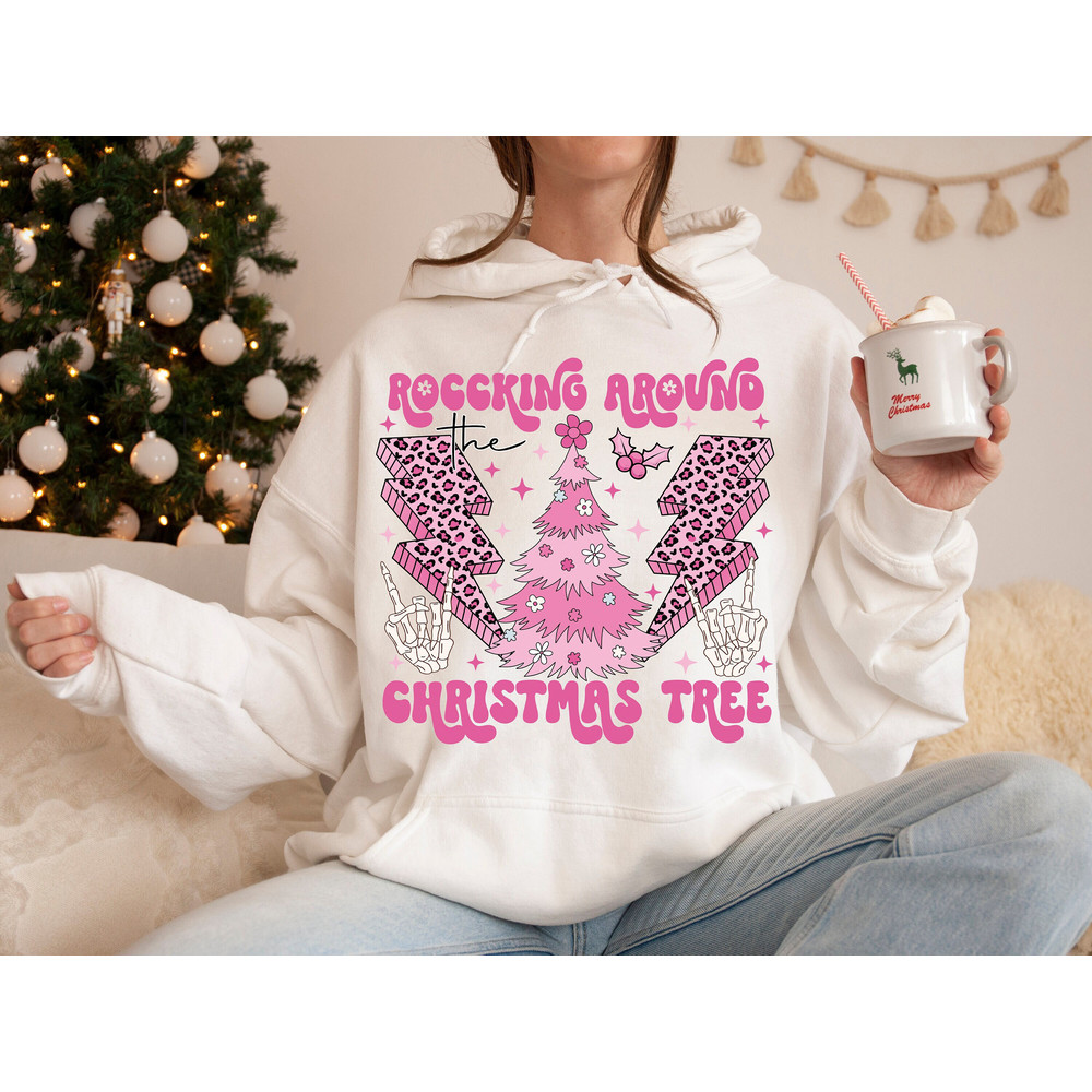 Rockin around the Christmas tree PNG Sublimation design Instant download Pink Christmas png Retro Christmas sublimation png.jpg