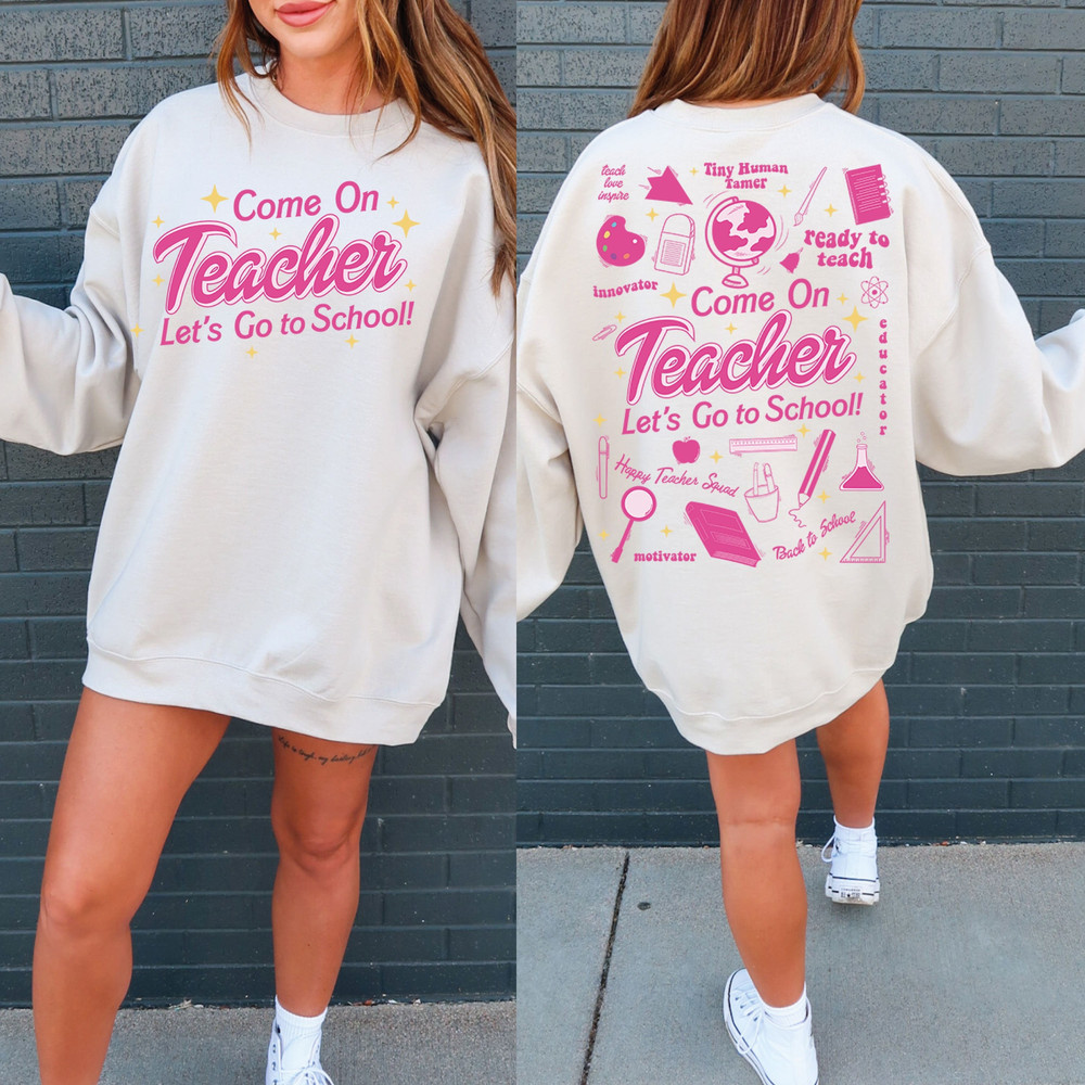 Teacher Png Retro Teacher Design, Pink Inspired Png, Barb girl, Come On Lets Go Party, Pink Doll Shirt, Doll PNG Retro Pink Wavy Png Shirt.jpg