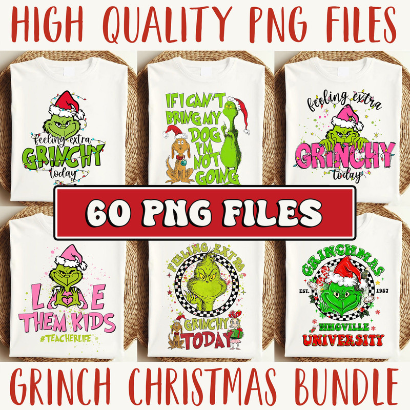 60 Grinc PNG files Bundle, Holiday Designs, Tshirt Graphics, Whovile Vibes PNG, Festive Sublimation Art.jpg
