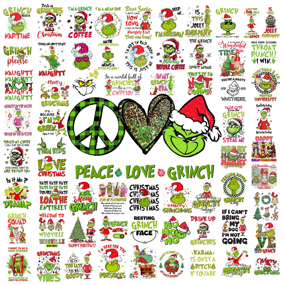 66 Grinc Christmas PNG Bundle, Sublimation Designs, Whovile Tshirt Graphics, Trendy Holiday PNGs.jpg