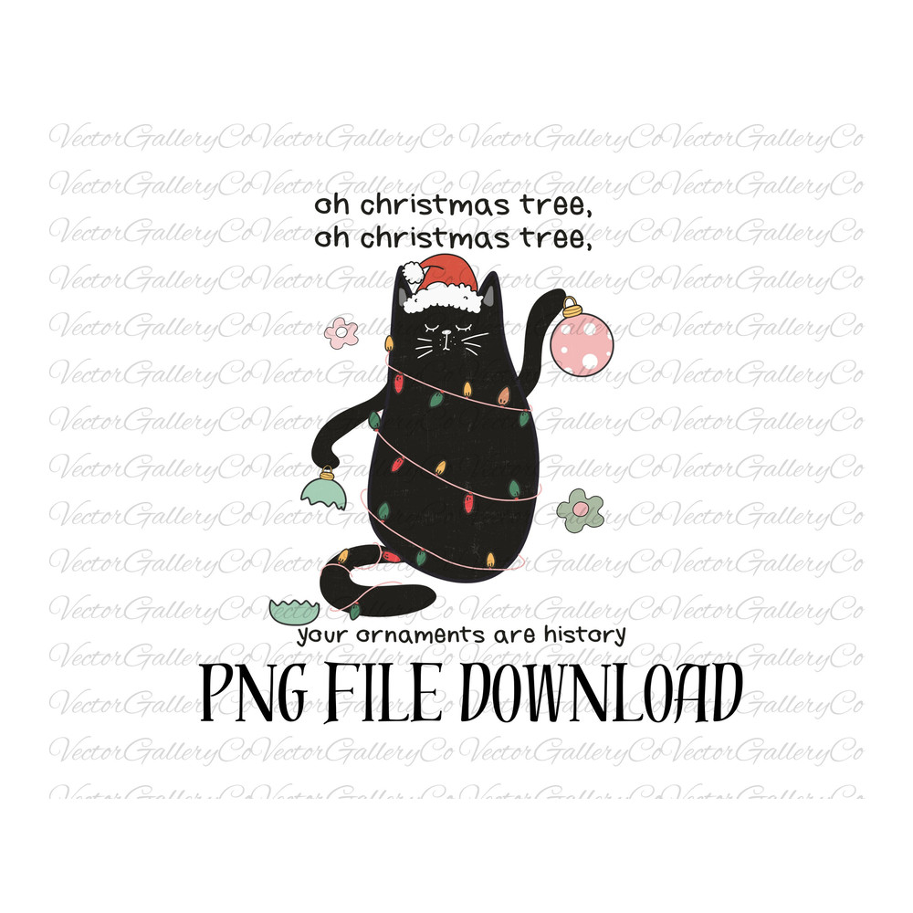 Christmas Black Cat PNG, Merry Christmas Cat Sublimation Design, Black Cat PNG, Ornaments Png, Christmas Black Cat, Oh Christmas Tree Png.jpg