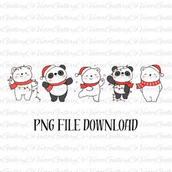 christmas panda png, polar bear png, cute panda christmas png, digital download, christmas lights png, christmas lights