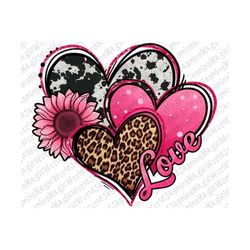 valentines day western hearts and sunflower png sublimation design, western heart png,sunflower heart png,cowhide heart