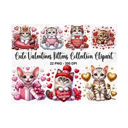 watercolor cute valentines kittens clipart, 22 png valentines day clipart, valentines day bundle, cute cat clipart, cat