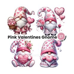 pink valentines gnome clipart, watercolor valentines day clipart, watercolor gnome valentine&39s clipart, festive gnome