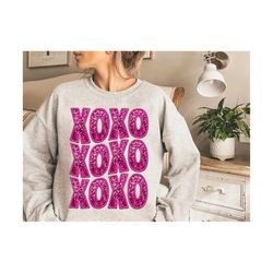 xoxo sparkly faux sequins valentine png, cute valentines day shirt design, valentines day png xoxo png love png retro va