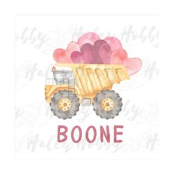 valentines day holiday kids name monogram dump truck construction boy watercolor shirt png, heat press,digital download,