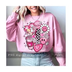 retro valentine png, heart love valentine png, groovy valentines checkered hearts png, valentine sublimation design, val