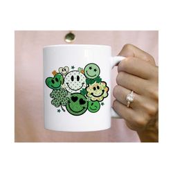 st patricks day smiley faces png sublimation design | st patricks day love smile clover hearts retro groovy digital down