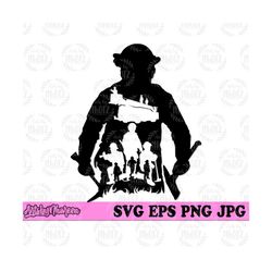 fire fighter scene svg, fireman dad gift idea stencil, firefighter t-shirt design png, fire depot gear clipart, fire department officer jpeg