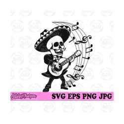 mexican skull guitar svg | musician dad clipart | la muerta stencil | day of the dead cut file | catrina music skeleton t-shirt design png