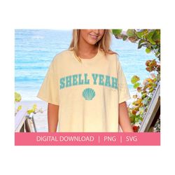 shell yeah png | mermaid svg | summer beach design | sea shell png | coconut girl aesthetic | trendy mermaid shirt | athletic varsity font