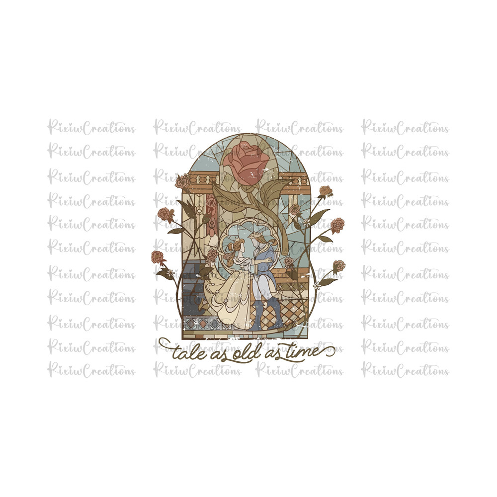 Retro Beauty and the Beast Png, Retro Tale As Old As Time Png, Princess Png, Only Png, Digital File, Instant Download.jpg