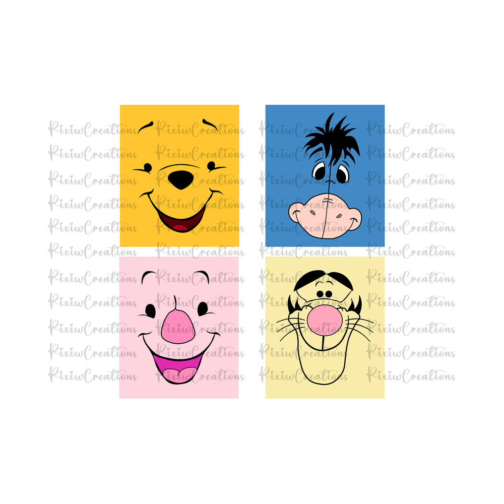 Winnie the Pooh Characters Face Svg Png, Pooh Svg, Pooh Png, Winnie the Pooh Png, Tigger Eeyore and Piglet, Digital File, Instant Download.jpg