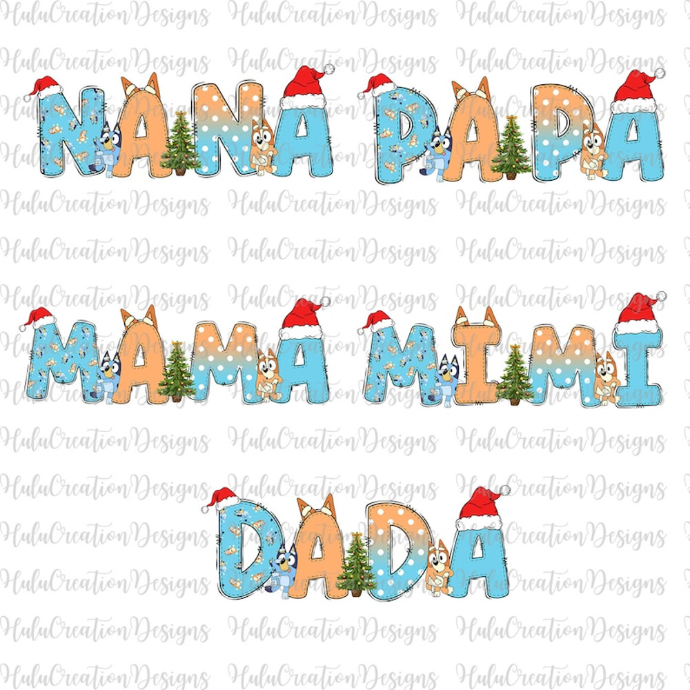 Bundle Blue Dog Christmas Png, Blue Dog and Family Png, Christmas Cartoon Png, Christmas Family 2023 Png, Pink Christmas Png, Gift For Mama.jpg