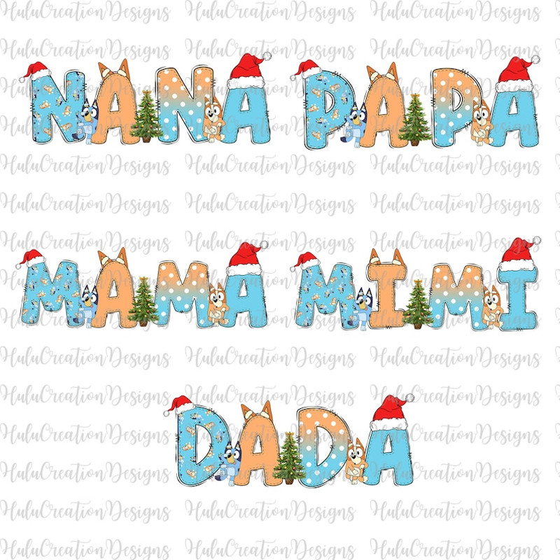 Bundle Blue Dog Christmas Png, Blue Dog and Family Png, Christmas Cartoon Png, Christmas Family 2023 Png, Pink Christmas Png, Gift For Mama.jpg