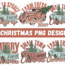 bundle retro truck with christmas trees 6 png designs, christmas sublimation png design, christmas vintage truck png