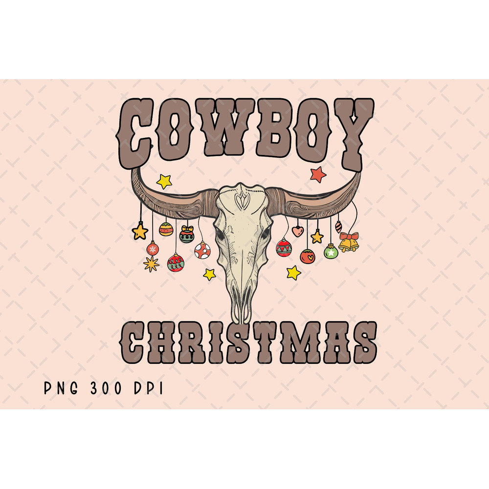Cowboy Christmas PNG File, Retro Christmas Sublimation, Cow Skull, Christmas Bull Western Design, Instant Digital Download.jpg