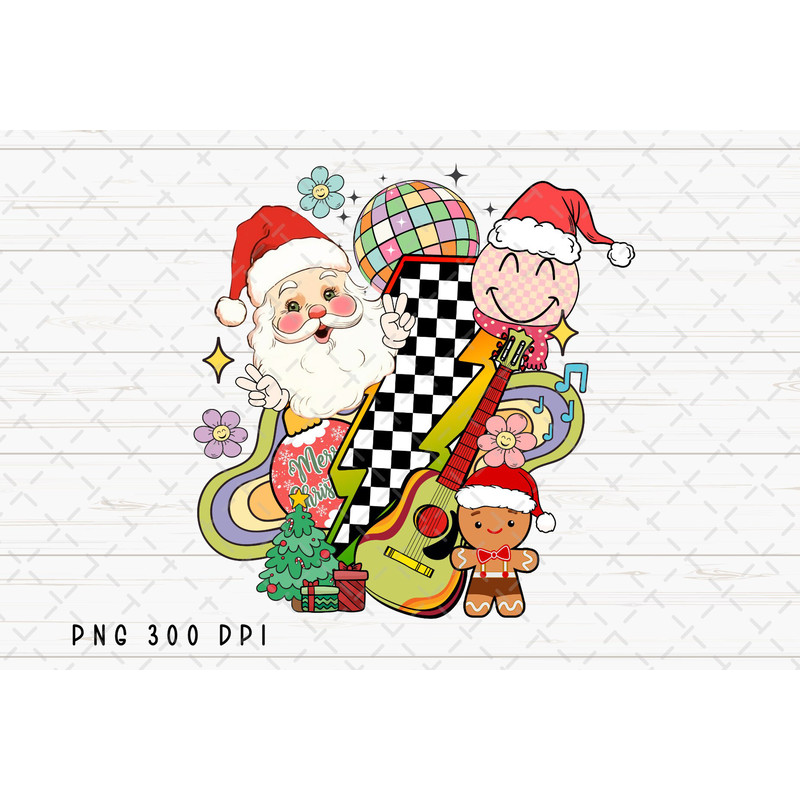 Merry Christmas PNG File, Retro Christmas Sublimation, Retro Santa, Christmas Ball, Lighting Bolt Design, Instant Digital Download 1.jpg