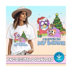 bluey christmas slipped on my beans png | bluey christmas | blue dog christmas | bluey and bingo png | bluey kids png |