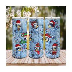 3d inflated blue christmas 20oz skinny tumbler png, blue dog tumbler wrap, puff christmas 20oz tumbler, christmas movies