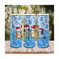 3d inflated blue christmas 20oz skinny tumbler png, puff christmas 20oz tumbler, blue dog tumbler wrap, christmas movies