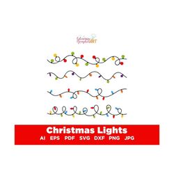 christmas light svg, christmas lights svg, merry and bright svg, fairy lights, string, seamless, party, xmas, holiday, clipart,decor, lights