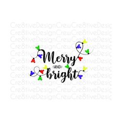 merry and bright svg, mickey christmas svg, mickey holiday svg, christmas lights, holiday lights, cricut, silhouette, digital file