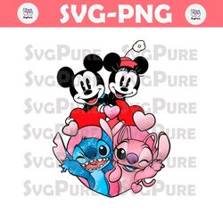 Mickey Minnie And Stitch Angel Heart PNG