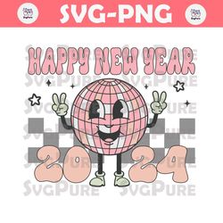 Hello 2024 png, Happy New Year 2024 png, New Year's Eve png, Disco Ball png, Pink Christmas png