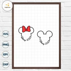 2023, Mickey Minnie Mouse, Red Bow, Outline, Travel, Trip, Vacation, Svg Png Dxf Formats, Cut, Cricut, Silhouette