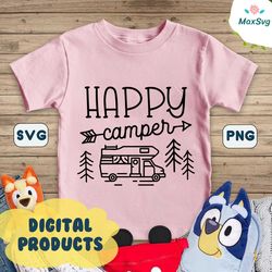 Happy Camper SVG, Cute Camping SVG, Family Camping Trip Cut Files For Cricut, Camper Van, Holiday Trailer, RV Life