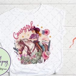 cowgirl flowers horse retro western png design 117