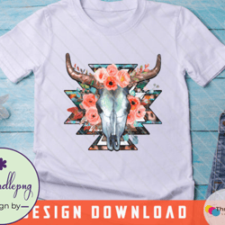 boho cow skull roses png, cow png design 139