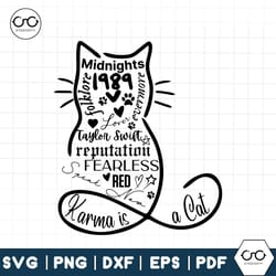 taylor swift karma is a cat svg and png, taylor swiftie album titles, the eras tour svg, instant digital download