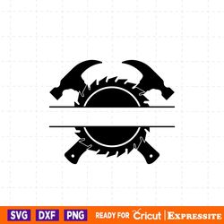 saw blade split monogram svg, crossed hammers svg, logger, lumberjack, woodsman. vector cut file cricut