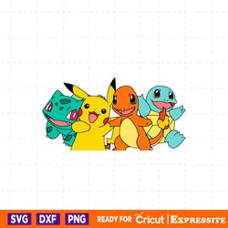 pikachu, charmander, squirtle, bulbasaur svg & png, pokemon svg cricut cut file