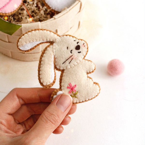 Felt Easter bunny cookie in the authors hand
