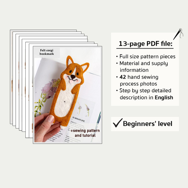 Information about felt kids corgi bookmark PDF tutorial with pattern