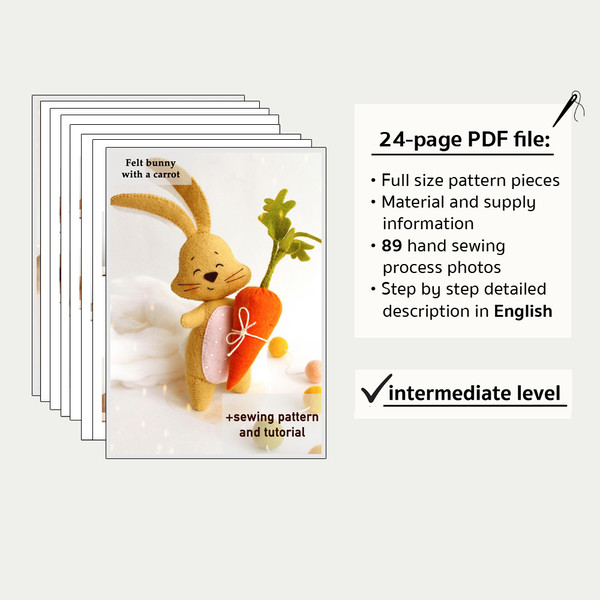 Information about felt Easter bunny with carrot PDF tutorial with patterns