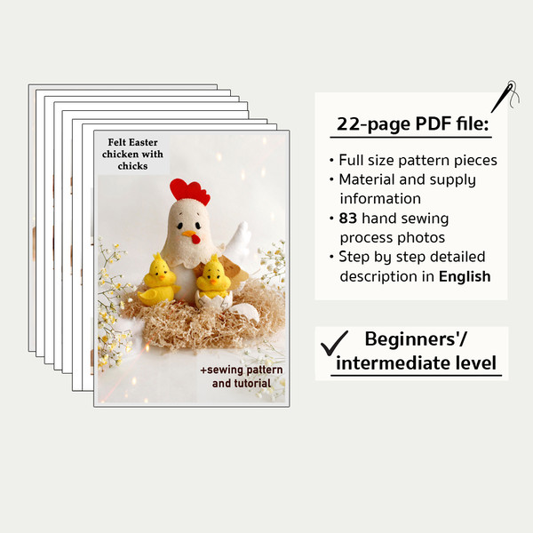 Information about felt Easter mama chicken with chicks PDF tutorial with patterns