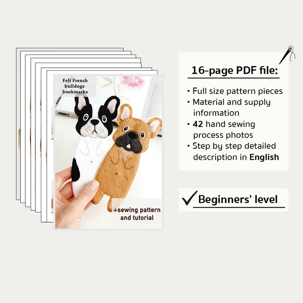 Information about felt kids French bulldog bookmark PDF tutorial with pattern