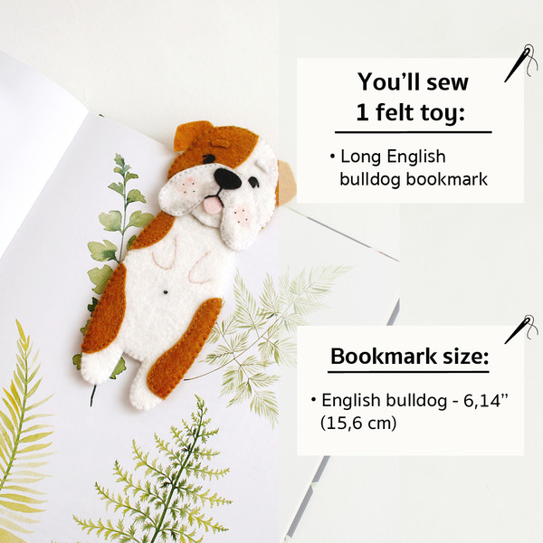 Information about felt kids English bulldog breed bookmark PDF tutorial with pattern