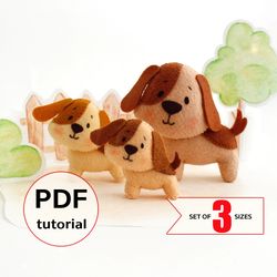 Felt dog hand sewing PDF tutorial with patterns. Role playing animal pattern. Felt farmhouse toys