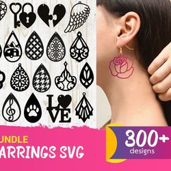 300 Earrings Bundle Svg, Trending Svg, Leather Earrings Svg,