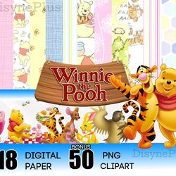 Winnie the Pooh Digital Paper Bundle PNG