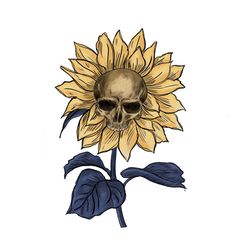 Vintage Skull Sunflower PNG