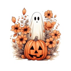 ghost pumpkin floral fall halloween png
